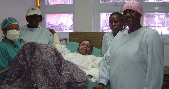 A young burn patient awaiting to be discharged after 30 days of hospitalization